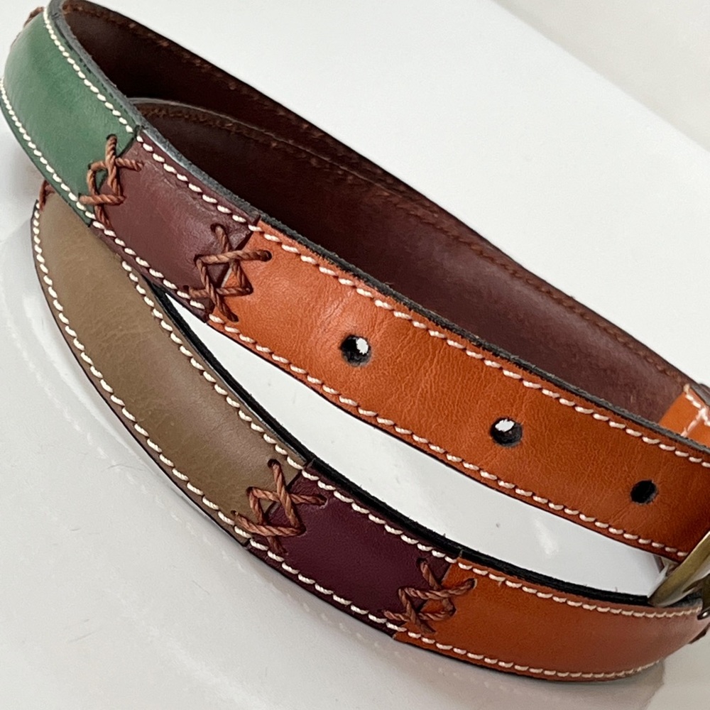 RELIC Leather Earthtone Multicolor Patchwork Belt Large